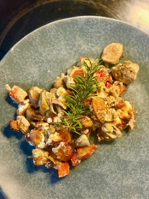 Kürbis-Champignons-Auflauf aus dem Airfryer (oder dem Backofen)